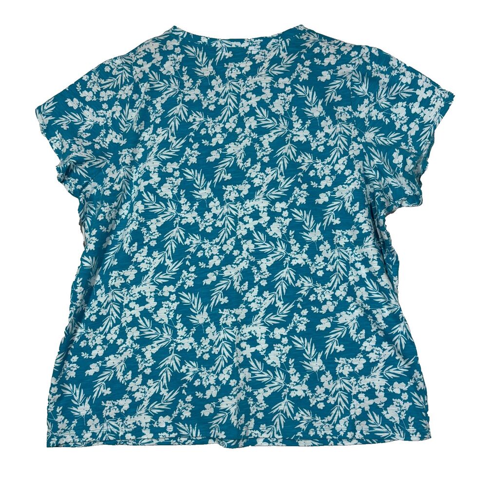 NWT Liz Claiborne Top Womens XL Turquoise Flutter Sleeve Tropical Cottage Casual - Picture 2 of 8